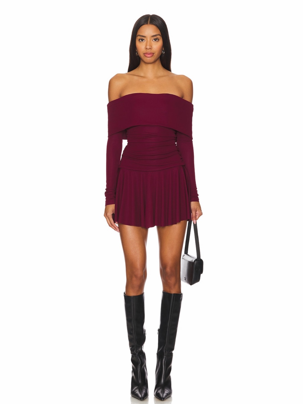 Camila Coelho Olesya Maroon Burgundy Off Shoulder Draped Mini Dress Size Xs Nwt